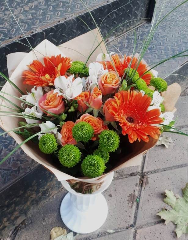 Букет цветов из: Герберы, Хризантемы, Альстромерии и Розы во Власово