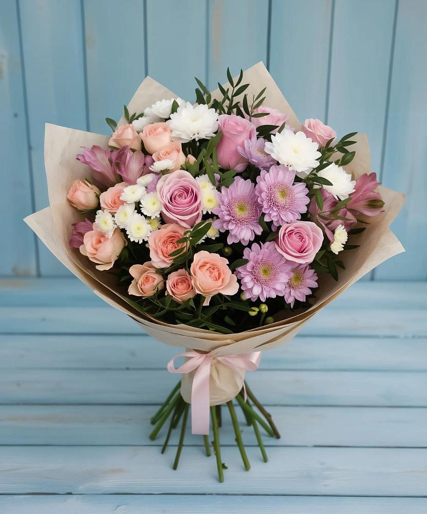 Букет цветов из: Хризантемы, Розы и Альстромерии во Власово