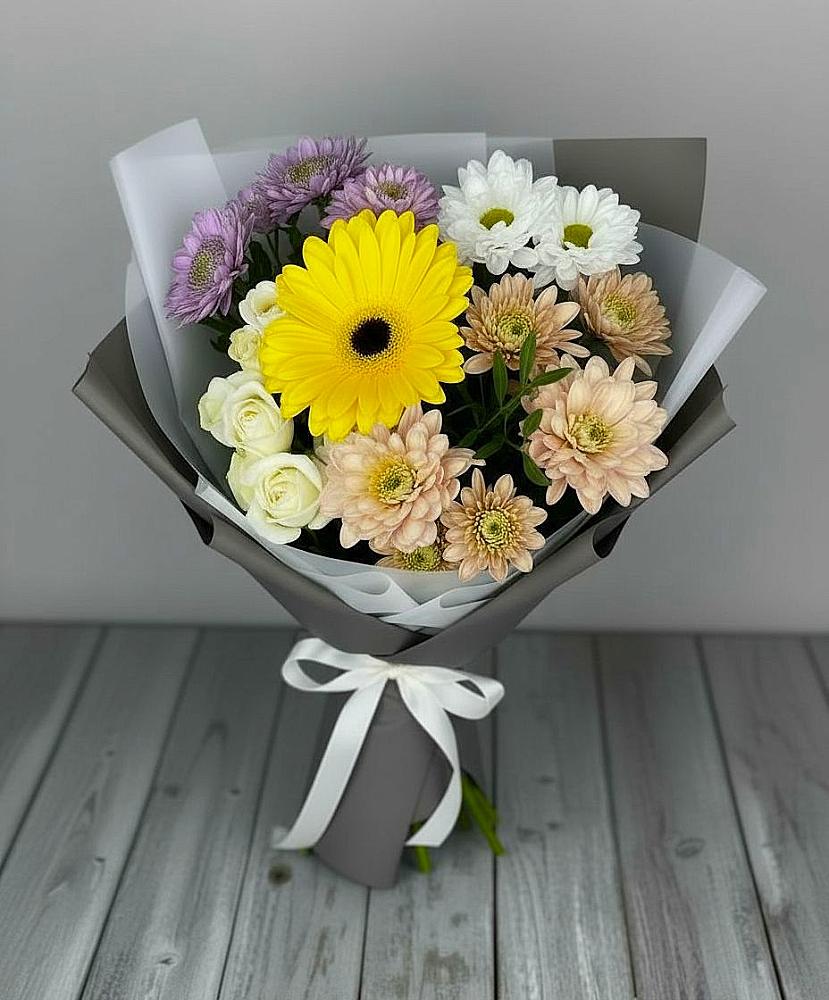 Букет цветов из: Розы, Герберы и Хризантемы во Власово
