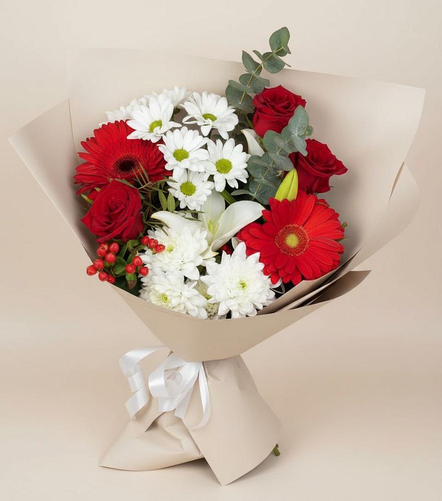 Букет цветов из: Розы, Хризантемы, Герберы и Лилии во Власово