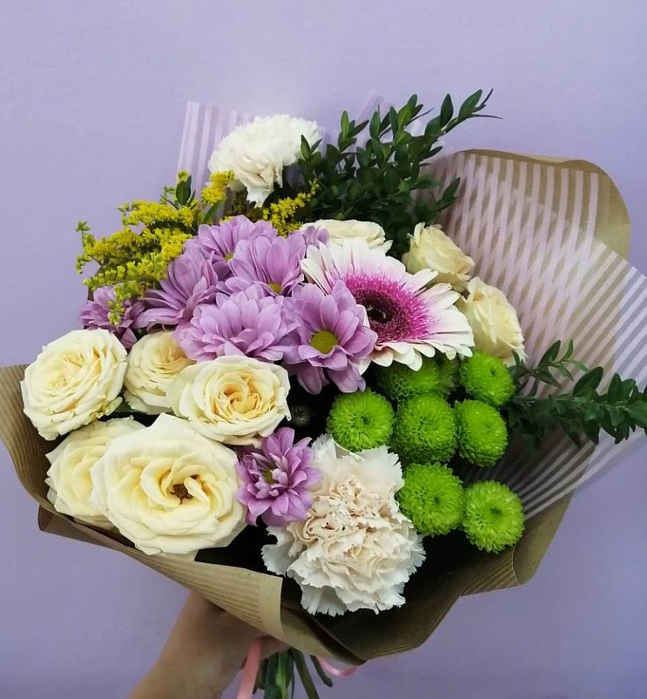 Букет цветов из: Хризантемы, Розы, Гвоздики и Герберы во Власово